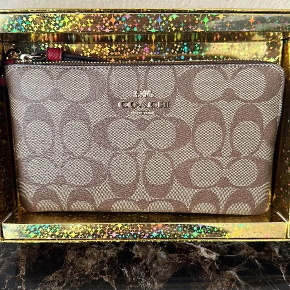 Coach Signature Large Wristlet with Charms in a Gift Box